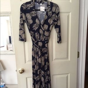 Maxi length cross over dress in pineapple print